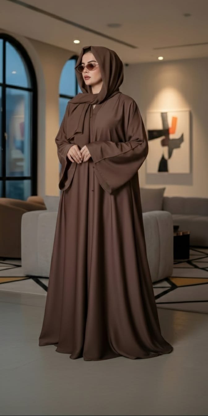 H 2022-2 Mocha Brown Silk Abaya
