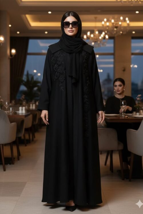 H 2000-1 Premium Black Crystal Work Abaya