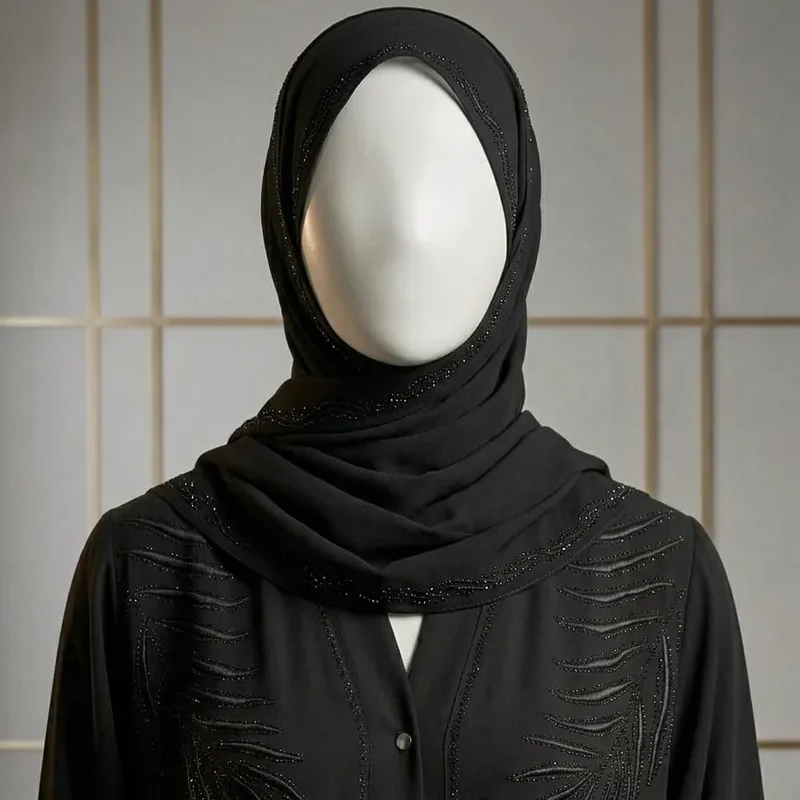 AZ 205- Black Lined Self Printed Abaya