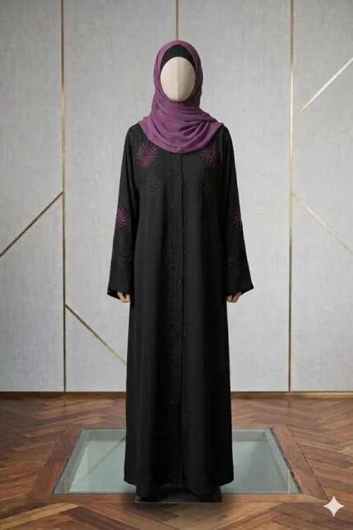 AZ 204-Black& Purple Embroidered Abaya