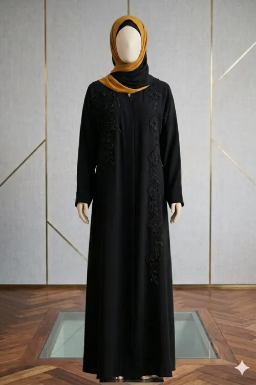 AZ 209-Black  Crystal & Tissue Work Abaya