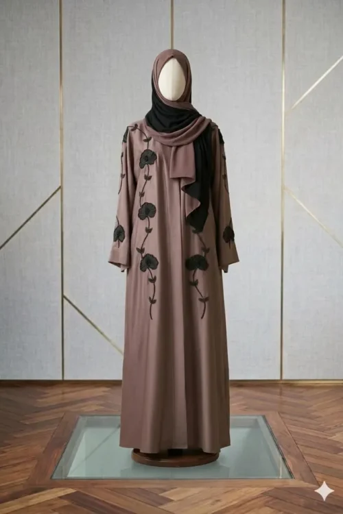 AZ 213- Premium Drak Brown Crystal Work Abaya